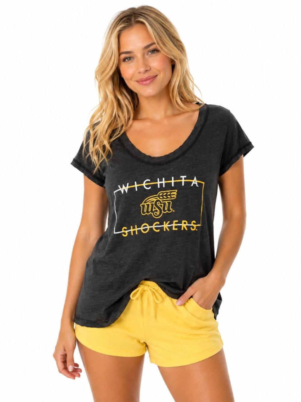 Wichita State Shockers Womens T Shirt Size Small Block Logo Heather Dark Gray